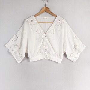 Lovestitch Crop Top Blouse Sz Small White Eyelet Button Up Boho Festival Beach